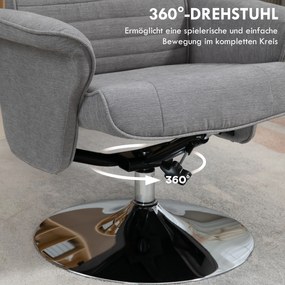 HOMCOM Fotel Relax z Podnóżkiem, Obrotowy, z Regulacją Oparcia, do 150 kg, 69 x 71 x 104 cm, Szary