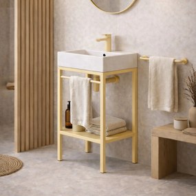 Zestaw umywalka z konglomeratu NAVI 100 x 45 cm + stojąca konsola NAVI Step | Różne kolory | Różne rozmiary : Kolor - Żółty, Otwory na baterię - Jeden otwór, Rozmiar - 60 x 45 cm