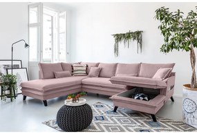 Pudroworóżowa rozkładana sofa w kształcie litery "U" Miuform Charming Charlie, lewostronna