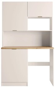 Mebel wielofunkcyjny z aneksem kuchennym i pralnią - Z blatem roboczym 120 cm - Beżowy i naturalny - CARMEO