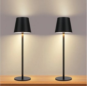 NETTLIFE Bezprzewodowa lampka nocna na baterie, zestaw 2 sztuk - LED 2600 mhA Ładowana zewnętrzna lampa stołowa Dotykowa USB Czarna lampa na baterię