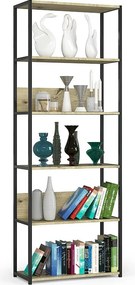 Regał industrialny AKORD metalowy Czarny 70 cm kolor Dąb Artisan mat 6 półek 70x32x192 cm