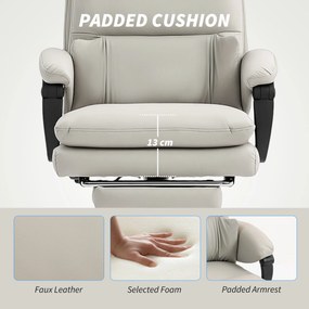 HOMCOM Fotel biurowy regulowany wysokościowo krzesło do biurka z podparciem lędźwiowym, podłokietnikami, podpórką na stopy, z ekoskóry, jasnoszary