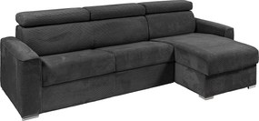 Kanapa narożna dwustronna rozkładana typu express z antracytowego sztruksu - Miejsce do spania z szerokimi listewkami 140 cm - Materac 22 cm - VIZIR
