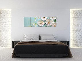 Obraz - Kwiatki na niebieskim tle (170x50 cm)