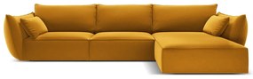 Musztardowy aksamitny narożnik (prawostronny/z szezlongiem) Vanda – Mazzini Sofas