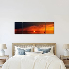 Obraz zachodu słońca z żaglówką (170x50 cm)