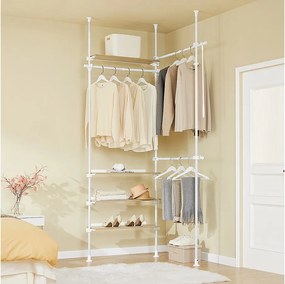SoBuy Teleskopowy wieszak na ubrania z regulowanymi półkami biały