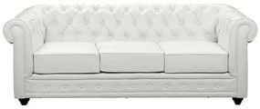 Kanapa 3-osobowa i 2 fotele CHESTERFIELD - Z ekoskóry - Biały