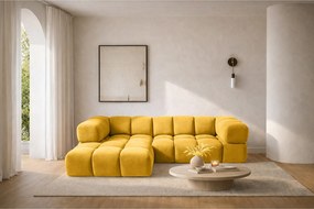 Narożnik w kształcie L Averro, tkanina Bluvel, Złoty, Lewy