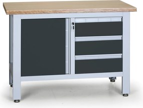 Stół warsztatowy G6, 3 szuflady, 1 szafka, 1200 x 600 x 860 - 900 mm, grafitowy