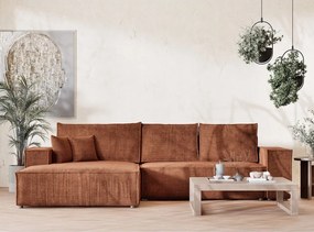 Rozkładany/ze schowkiem narożnik z tkaniny szenilowej (lewostronny/z szezlongiem) w kolorze miedzi Maze – Maison de Rêve