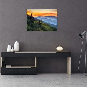 Obraz na szkle - Czerwone chmury w górach (70x50 cm)