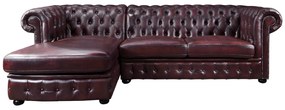 Kanapa narożna BRENTON ze 100% skóry bawolej Chesterfield - Wiśnia - narożnik lewostronny