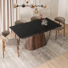 Stół Rozkładany Prostokątny LIZBONA 160-200 cm Ceramiczny Czarny/Orzech do Jadalni Loft