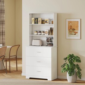 HOMCOM Regał na książki, wysoki regał/witryna z 3 szufladami i 3 otwartymi półkami, do salonu i kuchni, 79x39,5x180 cm, biały