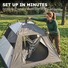 Outsunny Namiot campingowy dla 2 osób, wodoodporny 3000 mm i wiatroodporny, namiot kopułowy z 2 drzwiami, 2 oknami z siatką, 2 bocznymi oknami, torbą transportową | Aosom PL