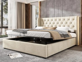 Łóżko tapicerowane welurowe 160x200cm z stelażem na listwach - Beżowe