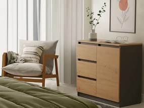 Komoda Z 3 Szufladami I Szafką Antracyt + Dąb Artisan P9-B26