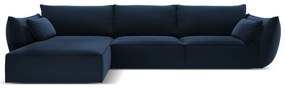 Ciemnoniebieski aksamitny narożnik (lewostronny/z szezlongiem) Vanda – Mazzini Sofas
