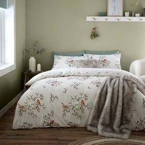 Kremowa flanelowa pościel dwuosobowa 230x220 cm Mistletoe Robins – Catherine Lansfield