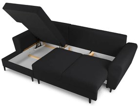 Czarny rozkładany/ze schowkiem narożnik z materiału bouclé (lewostronny/z szezlongiem) Kyoto – Cosmopolitan Design
