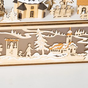 HOMCOM Dekoracja Bożonarodzeniowa, zasnowione miasteczko, 10 diod LED, ciepłe światło, sklejka, 45 x 10 x 25 cm
