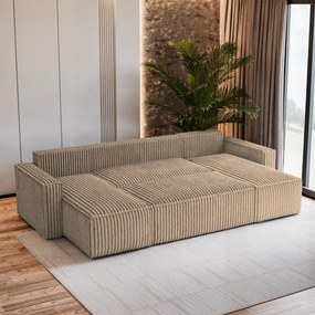 Masseno Narożnik PESANO z funkcją spania i pojemnikiem na pościel Narozniki U, Rozkładana sofa - Beżowy, TILIA 17