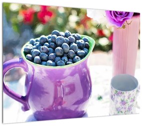 Obraz na szkle - jagody w filiżance (70x50 cm)