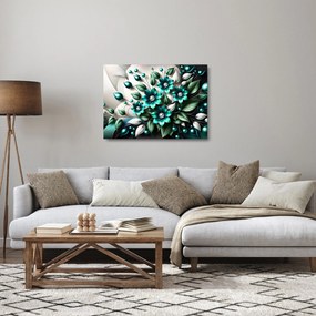Obraz na szkle - 3D turkusowe kwiaty (70x50 cm)