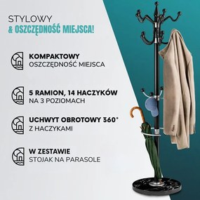 Wieszak stojący TENZY z marmurową podstawą, 37x173 cm, czarny Casaria