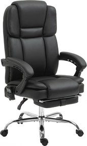 Vinsetto Regulowany Fotel Biurowy z 6 Punktami Masażu, Funkcją Ogrzewania, Podnóżkiem, Skóra Ekologiczna, Czarny