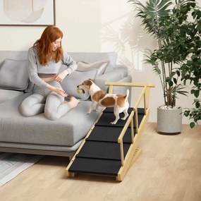 PawHut Rampa dla psów, regulowana wysokość, składana, poręcze, dla psów do 40kg, ramka z drewna, 85 x 40 x 78,5 cm, Czarny
