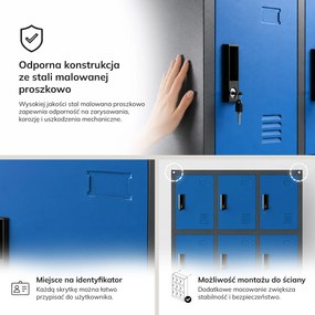 Szafka skrytkowa socjalna BHP antracytowo-niebieska, 900x1850x400 mm: MARCIN