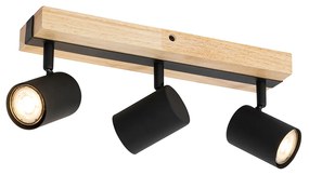 Inteligentny reflektor sufitowy czarny z drewnem, 3-punktowy, obrotowy i przechylny, z Wifi GU10 50mm - Jeana