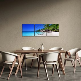 Obraz plaży na wyspie Praslin (z zegarem) (90x30 cm)