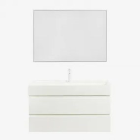 Zestaw Wiszących Mebli Łazienkowych Z Drewna I Forniru Jesionowego Zintegrowany Z Umywalką Ona Biała & Prostokątna - Sklum
