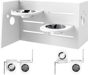 PawHut Stelaż na miskę dla psów, regulowane miski z oddzielnym designem, 2 miski ze stali nierdzewnej, mata przeciw połykaniu, Biały