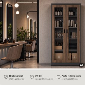 Witryna przeszklona metalowa wysoka z zamkiem antracytowa/orzech, 900x1850x400 mm: AMELIA Eco Design