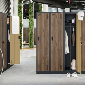 Szafka ubraniowa BHP ubraniowa antracytowa/ orzech: czterokomorowa Eco Design KACPER, 800 x 1800 x 500 mm