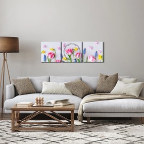 Obraz wiosennych kwiatów (z zegarem) (90x30 cm)