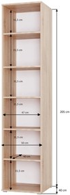 Wysoki regał na książki 50 cm dąb sonoma W8-A75
