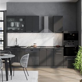Zabudowa kuchenna antracyt wysoki połysk 300x46x81.6 fame-line