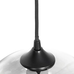 Lampa wisząca art deco czarna z przydymionym szkłem prostokątnym 3-światła - Busa ArtDeco Oswietlenie wewnetrzne