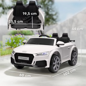 HOMCOM Elektryczny samochód dla dzieci, Audi TT RS Roadster, 3 km/h, pilot zdalnego sterowania, LED, USB, Biały