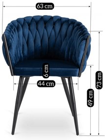 Krzesło Tapicerowane Plecione do Salonu ELENA Granatowe Welurowe Nowoczesne Loft