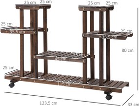 Outsunny Regał na Rośliny Drewniany Czteropoziomowy Kwietnik Karbonizowane Drewno Stojak na Kwiaty do Ogrodu | Aosom PL