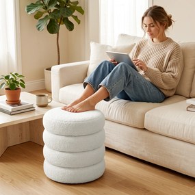 HOMCOM Puf, okrągły, Teddyfleece, do 120kg, Φ40x45H cm, biały | Aosom PL