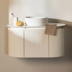 Zestaw Wiszących Mebli Łazienkowych Z Drewna Carsone Biała & Bez Jednostki Pomocniczej & Okrągły Ceramiczny - Sklum