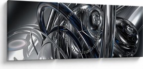 Obraz szarej abstrakcji z niebieskim (z zegarem) (90x30 cm)